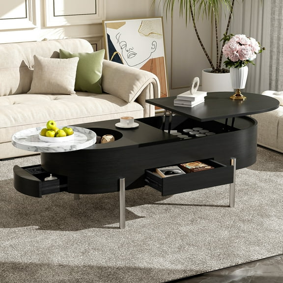 47.2'' Lift Top Coffee Table With Hydraulic Mechanism, Hidden Compartments & Rotating Tray For Home Partially Assembled And Compartment Space Utilization Methods