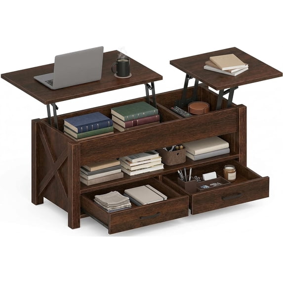 47.2" Lift Top Coffee Table with Storage, Split Lift Design, 2 Drawers ...