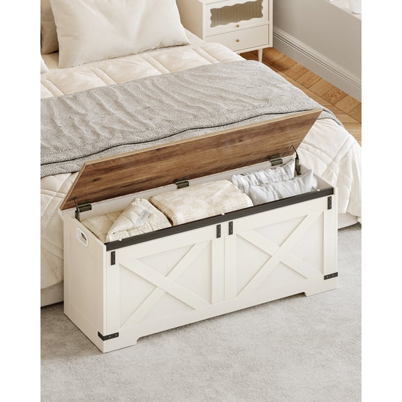 47.2" Lift-Top Storage Bench Trunk w/ 2 Hinges, for Entryway Bedroom,White Brown