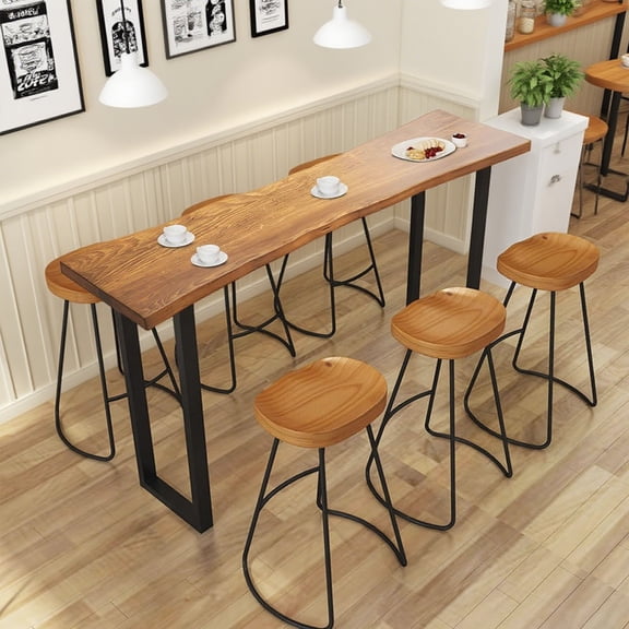 47.2" Long Bar Table Solid Wood Counter Height Table Wooden Narrow Pub Table with Adjustable Feet for Kitchen Island, DIning Room, Bistro