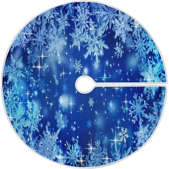 47.2" Lovely Christmas Tree Skirt, Small Mini Tree Skirt Ornament with Christmas Santa Claus Elk Moon House for Party Holiday Home Christmas Decorations (Blue Glitter Snowflakes)