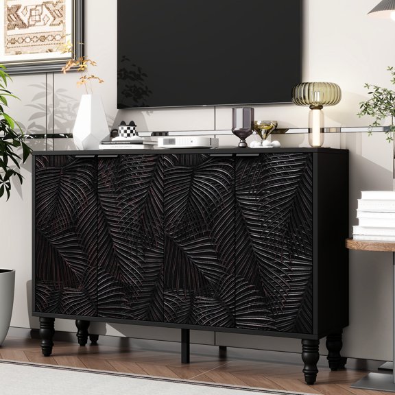 47.2'' MDF TV Stand with Solid Pine Legs and Unique Leaf Texture / Safe and Spacious Storage in Living Spaces
