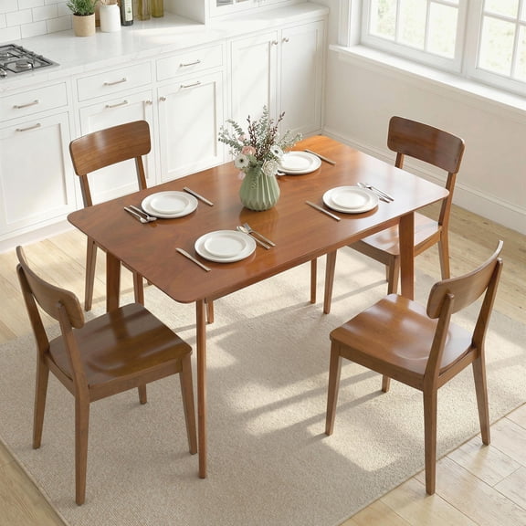 47.2" Mid-Century Modern Rectangle Dining Table for 4, Walnut Wood Veneer Kitchen Table with Solid Rubber Wood Legs for Dining Room, Home Office, or Breakfast Nook, 47.2x29.5x29.5 in