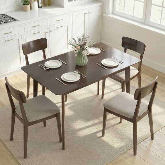 47.2" Mid-Century Modern Rectangle Dining Table, Solid Rubber Wood Frame & MDF Top Kitchen Table for 4, Dark Mahogany, Versatile for Dining Room, Home Office or Breakfast Nook