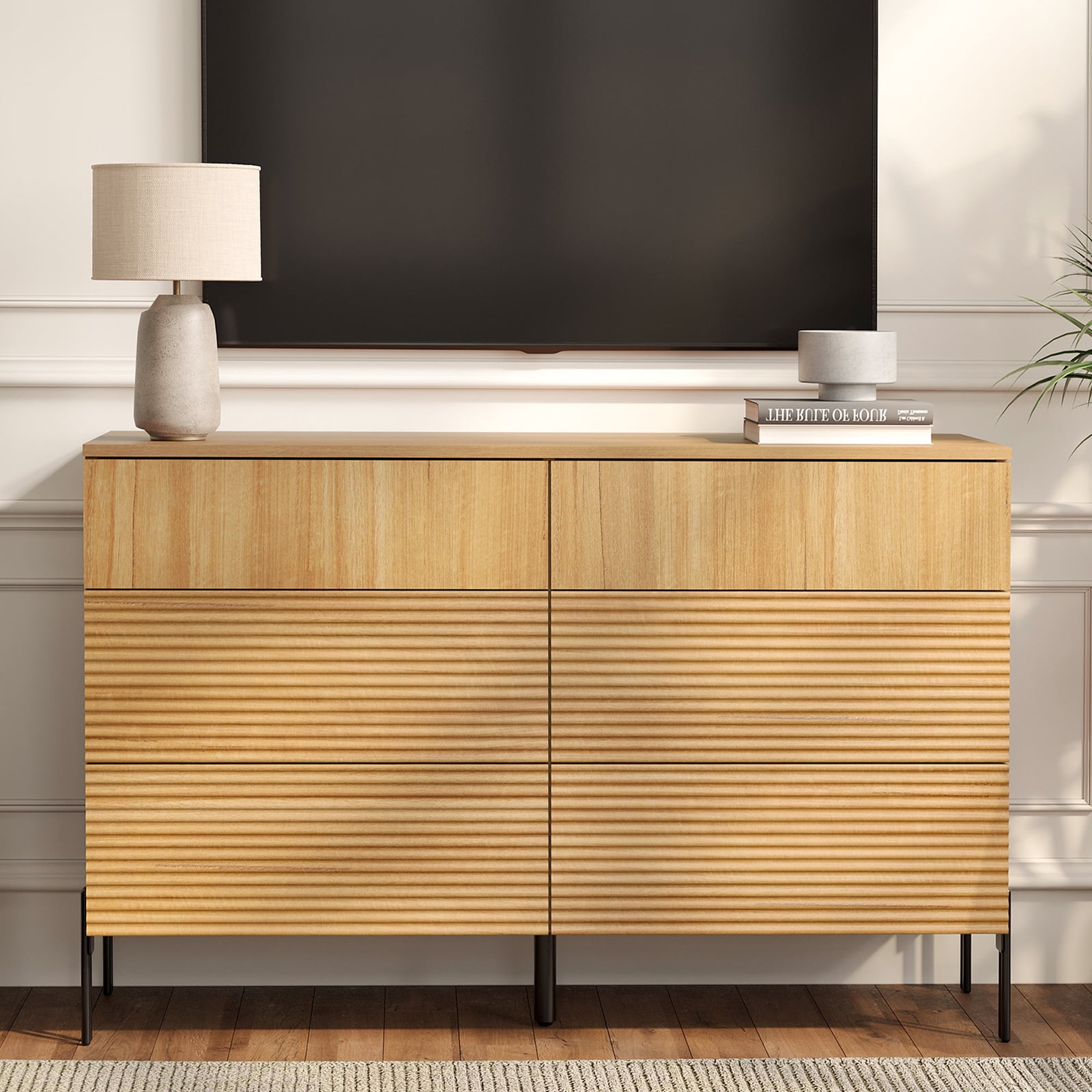 47.2" Modern 6 Drawer Dresser TV Stand For 55 Inch TV, Entertainment ...