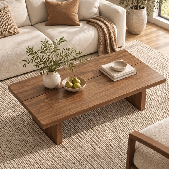 FHKJ 47-Inch Rectangular Wood Coffee Table for Living Room, Brown