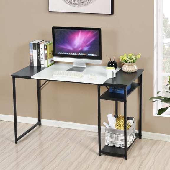 47.2" Modern Computer Desk with 2-Tier Storage Shelves, Metal Frame Waterproof Writing Workstation, Space-Saving Study Table for Home Office Bedroom