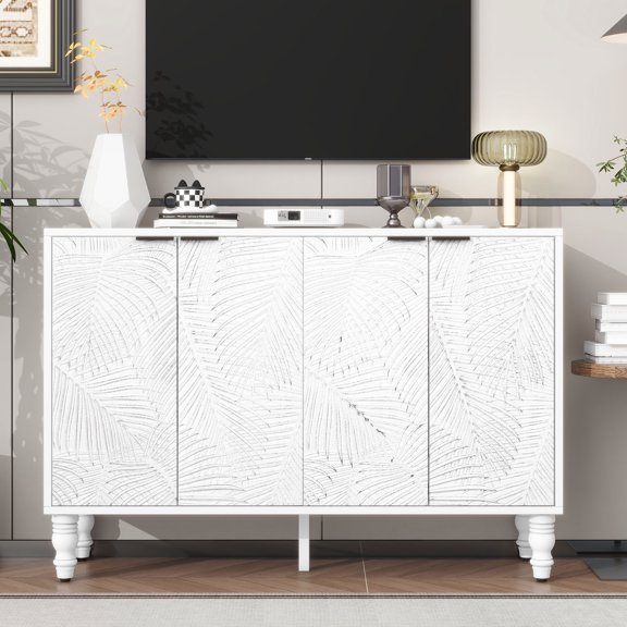 47.2'' Modern TV Stand with Pine Wood Legs and Anti - tipping Function / In Home, Secure Storage