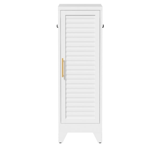 47.2" Narrow Freestanding Storage Closet, Single Louvered Door Slim ...