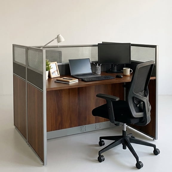 47.2" Office Cubicle Desk Workstation for 2 Person Rectangle Walnut & Black