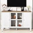thumbnail image 1 of 47.2'' Retro TV Stand with Glass Door Cabinet / 3 Cabinets, Anti-tip Feature for Living Room Use, 1 of 4