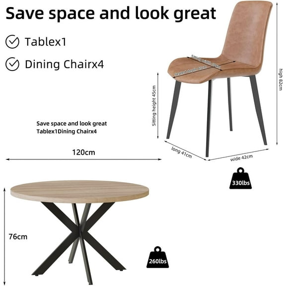 47.2" Round Dining Table Set for 4, Modern Farmhouse Kitchen & Dining Room Tables with 4 Chairs