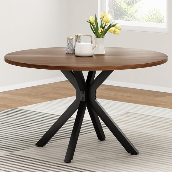 47.2" Round Solid Wood Dining Table for 46 People, Modern X-Shaped Pedestal Base Kitchen Table for Dining Room, Living Space