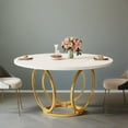 thumbnail image 1 of 47.2" Round White & Gold Dining Table | Seats 4-6 | Durable Steel Geometric Base | Scratch & Heat Resistant MDF Top | Perfect for Dining Room, Kitchen, 1 of 7