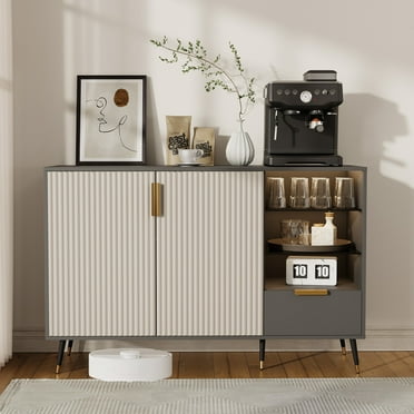 KAMOMA 47.2" Buffet Cabinet with Storage Gray Sideboard with Drawer and Door Wood Coffee Bar Entryway Storage for Living Room