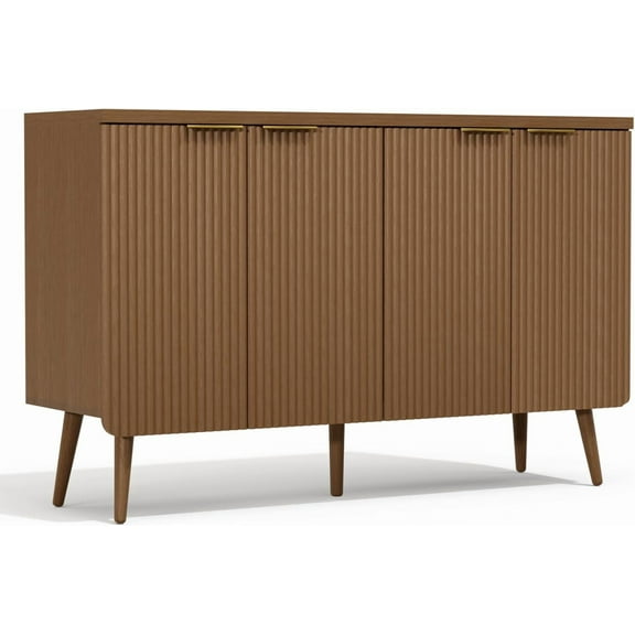 47.2" Sideboard Buffet Cabinet with Storage, Modern Fluted Accent Credenza with 4 Doors, Buffet Media Console Entryway Cabinets with Adjustable Shelves for Living Dining Room Hallway, Walnut