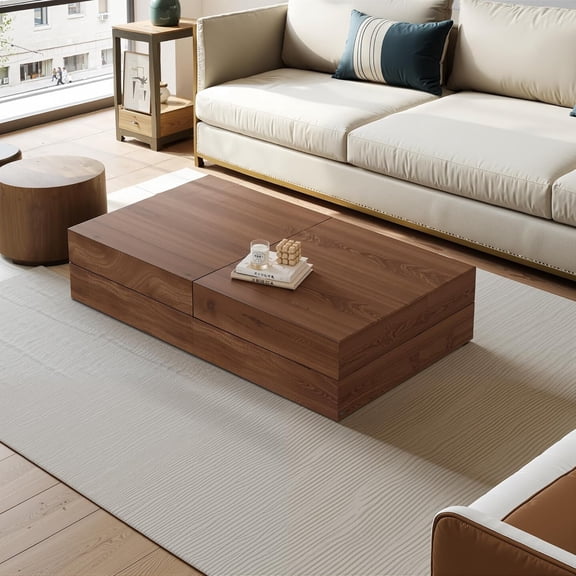 47.2" Sliding Top Coffee Table with Hidden Storage, Walnut