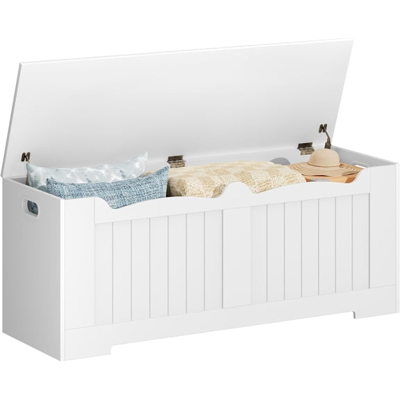 47.2" Storage Chest, Extra Large Storage Bench Trunk with 2 Hinges, Wooden Box, Lift-Top Chest Organizer, Shoe Bench for Entryway, Bedroom, Living Room, White SB28603X