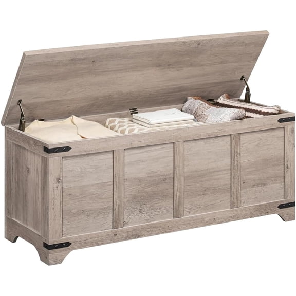47.2" Storage Chest Extra Large, Wooden Storage Bench with 2 Safety Hinges, Entryway Shoe Bench, 47.2x15.7x19.7 Inch, Easy Assembly, Storage Trunk for Living Room, Bedroom, Greige SCHG4901