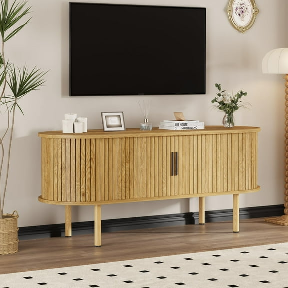 47.2" TV Stand, Modern TV Console Table with Storage Compartment and Sliding Door, Gaming Entertainment Center with Cabinet for Living Room, Bedroom, Offic