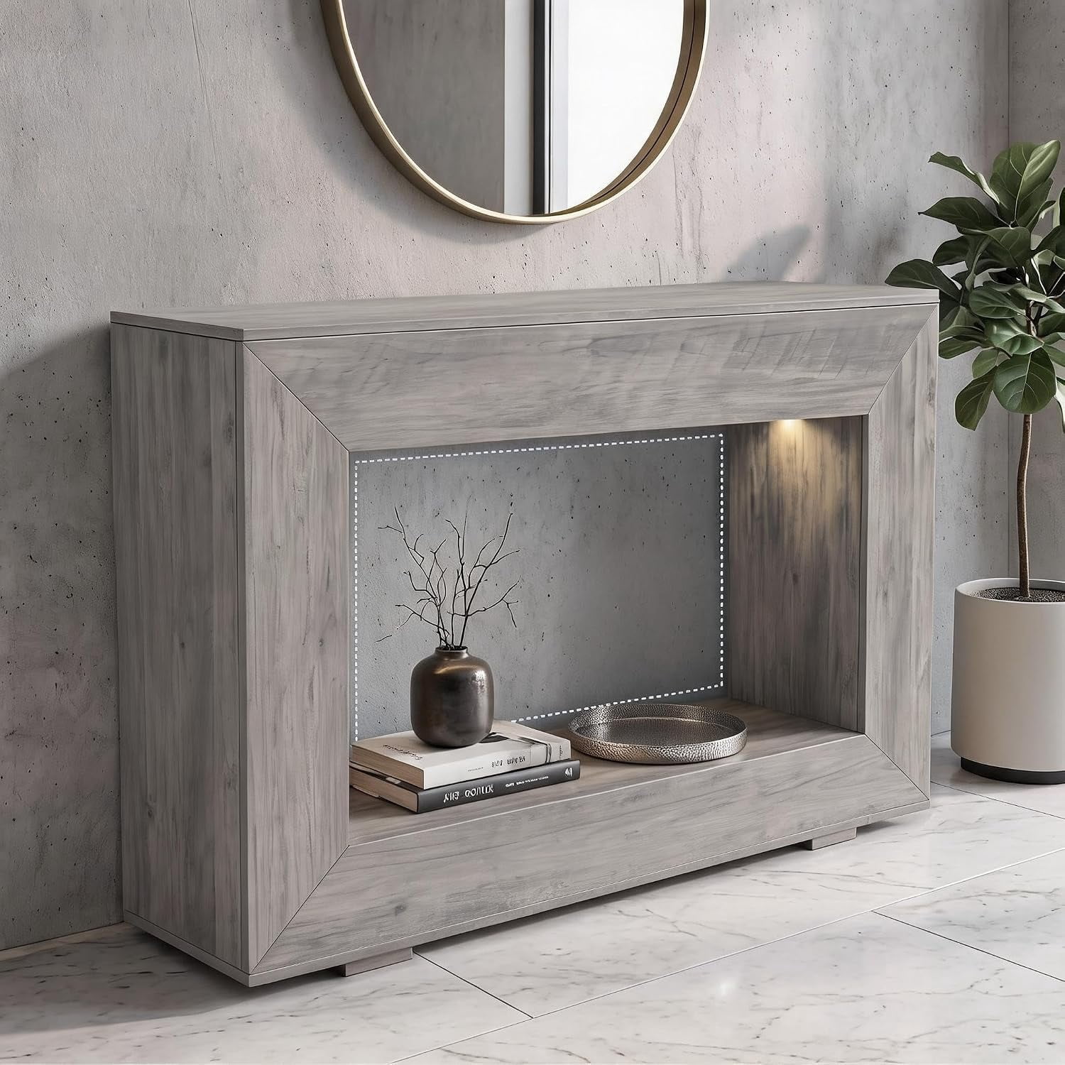 47" 2-Tier Farmhouse Console Table with Charging Station, Entryway Sofa Table with Outlets and USB Ports for Living Room, Behind Couch Narrow Hallway Table, Gray