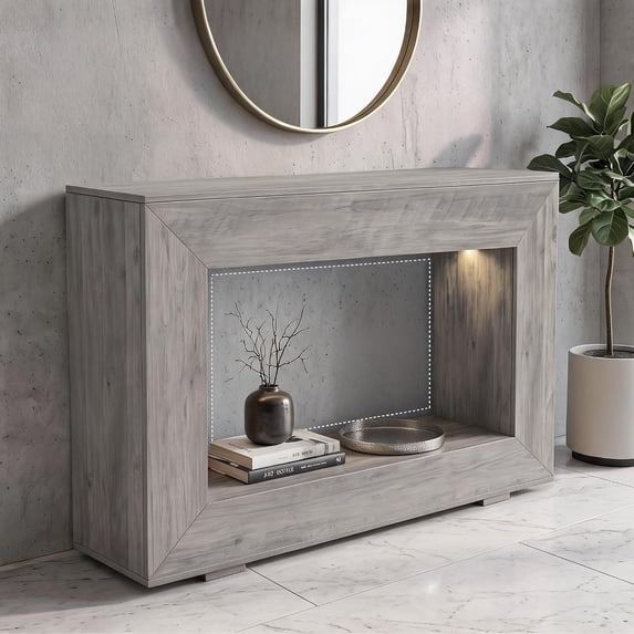 47" 2-Tier Farmhouse Console Table with Charging Station, Entryway Sofa Table with Outlets and USB Ports for Living Room, Behind Couch Narrow Hallway Table, Gray