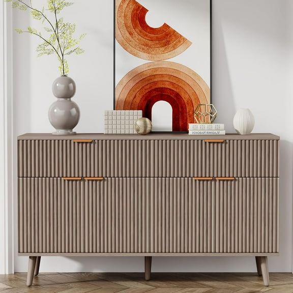 47.2" W Buffet Cabinet Sideboard with Storage, Fluted Accent Cabinet Credenza Console Bar Table Pantry with Drawers Adjustable Shelves for Entryway Living Room Kitchen-Grey