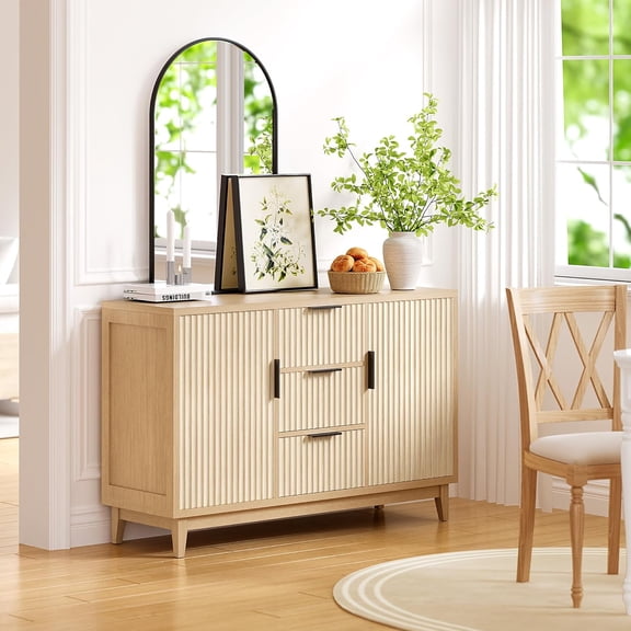 47.2" W Kitchen Buffet Cabinet, Fluted Buffet Cabinet with Storage, Large Sideboard with Doors, Mid Century Modern Wine Bar Coffee Bar Console Table for Living Room, Kitchen, Dining Room