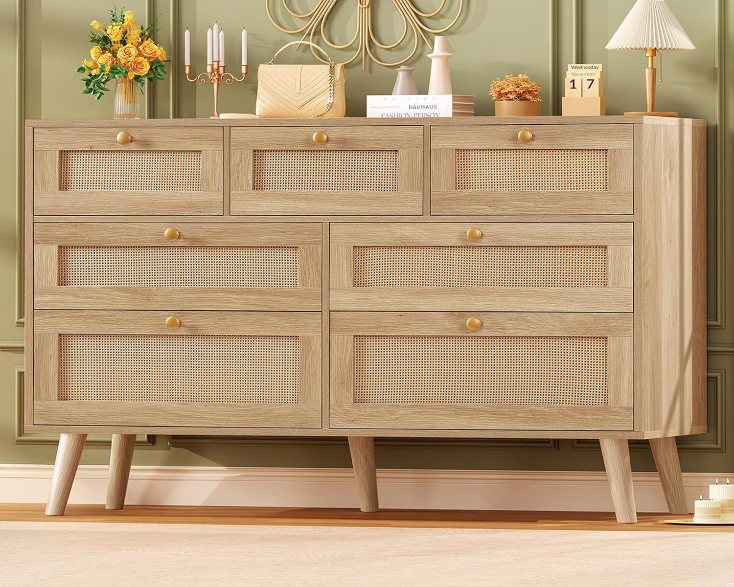 47.2''Wide 7 Drawer Rattan Dresser, Dresser for Bedroom, Chest of ...