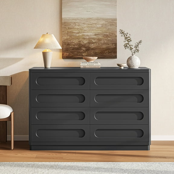 47.2" Wide Dresser with 8 Drawers, Dresser for Closet with Deep Drawer, Large Wood TV Stand, Modern Chest of Drawers for Bedroom, Hallway,Home Office, Living Room,Black