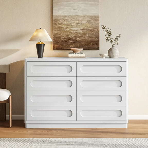 47.2" Wide Dresser with 8 Drawers, Dresser for Closet with Deep Drawer, Large Wood TV Stand, Modern Chest of Drawers for Bedroom, Hallway,Home Office, Living Room,White