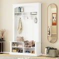 thumbnail image 1 of 47.2'' Wide Hall Tree With Shoe Storage Bench, White. Entryway Furniture Hooks & Open Shelves. Modern Minimalist Look. Adjustable Shelves For Different Sizes. Particleboard Decor Construction, 1 of 6