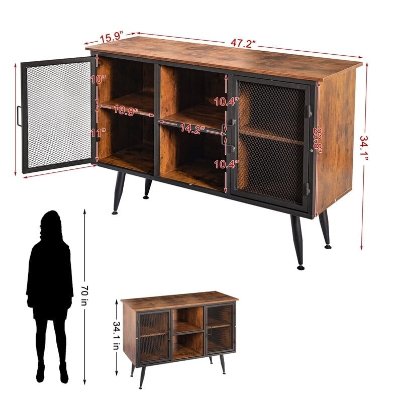 47.2" Retro Brown MDF and Steel Storage Sideboard