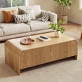 thumbnail image 1 of 47.2 in Mid-Century Modern Coffee Table, Fluted Accent with Large Storage Drawer,Natural, 1 of 7