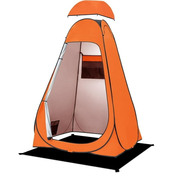Pop Up Shower Tent, Portable Privacy Camping Changing Tent, Camp Toilet Bathroom Pod with Rain Shelter & Windows, UPF 50+ & Waterproof, 47.2" x 47.2" x 74.8", Orange
