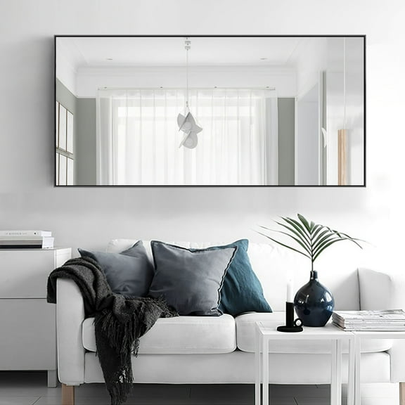 47"*22" Full Length Body Mirror Floor Hanging Mirror for Bedroom Dorm Room Black