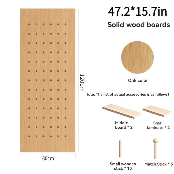 47" × 23" Pegboard Wall Organizer, Solid Wood Wall Mounted Storage Panel With Shelves & Hooks For Home Kitchen Garage, Storage Racks