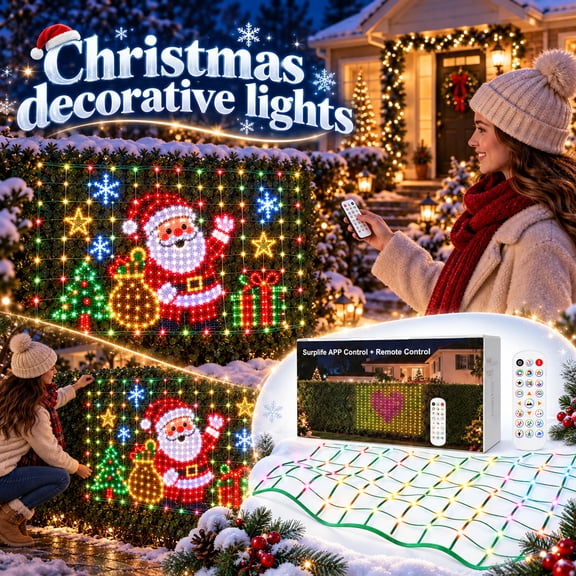 47.24*118.11 Inch Smart LED Curtain Lights Christmas Smart Lights Outdoor Bluetooth APP DIY 400 RGB Outdoor Wall Window Fairy Light with Remote USB Waterproof
