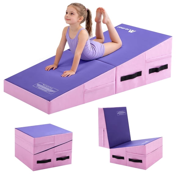 47'×24'×14' Incline Gymnastics Mat Folding Wedge for Kids Skill Training for Gymnastics, Home Gym Exercise Purple