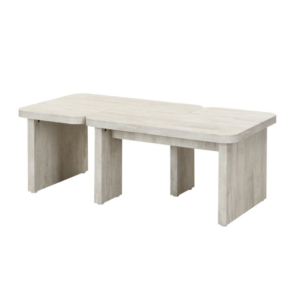 47.24*23.62 Inch And 35.43*31.49 Inch Rectangle Wood Detachable Coffee Table, Single L Shape Farmhouse Coffee Table For Dining Room, Garden, White