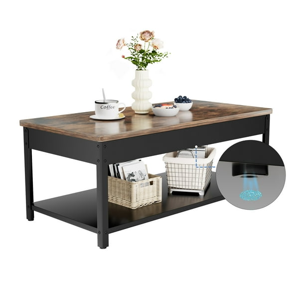 KAER 47.24" Coffee Table, Biometric Coffee Table with Hidden Compartment, Unassembled Coffee Table Storage for gun, document, valuable