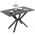 thumbnail image 1 of 47.24" Glass Dining Table for 4, Dining Room Table with Black Tempered Glass and Black Metal Legs, Modern Rectangular Kitchen and Dining Room Table Dinner Table for Dining Room Kitchen, 1 of 9