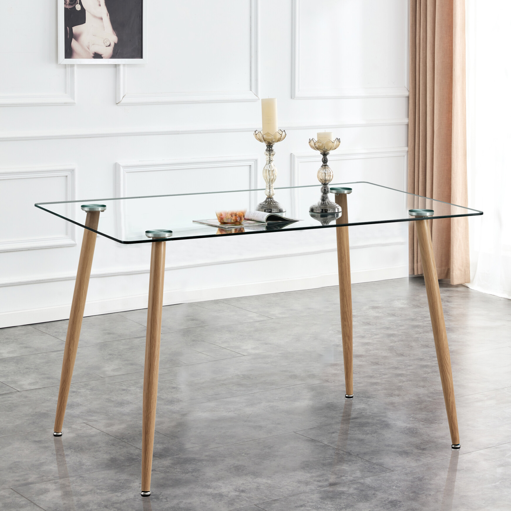 47.24" Glass Dining Table for 24 People, Modern Rectangular Glass