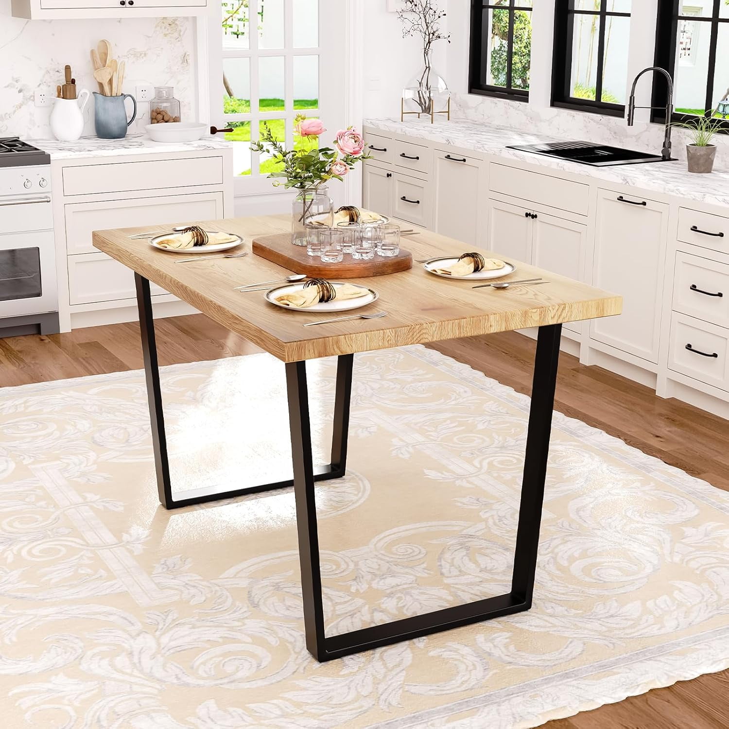 47.24 Inch Dining Table for 4, Modern Mid Century Farmhouse Wood Dining ...