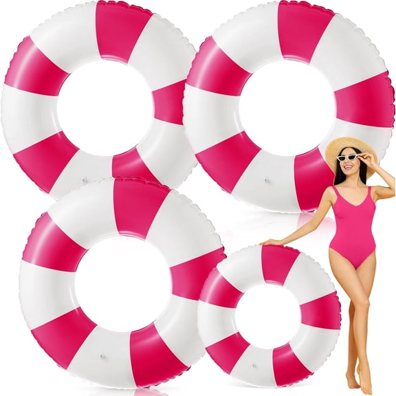 47.24 Inch Jumbo Inflatable Pool Floats for Adult White Striped Pool Inner Rings Swimming Inflatable Floaties Tube Women Summer Beach Bachelorette Wedding Decor