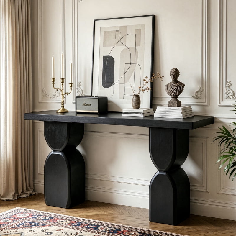 47.24" Modern Console Table, Accent Sofa Side Table with Two Sculptural Legs, Entryway Display Table with Wood Veneer Finish
