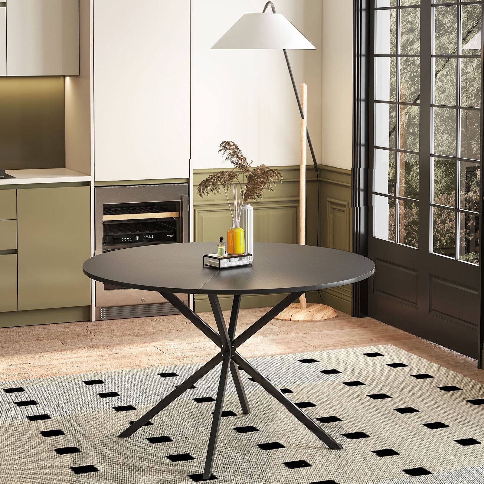 47.24'' Modern Cross Leg Round Dining Table,BlackTop Occasional Table ...