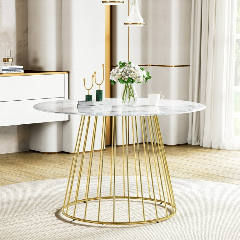 Round Glass Dining Table Set for 2, Marble Pattern Top and