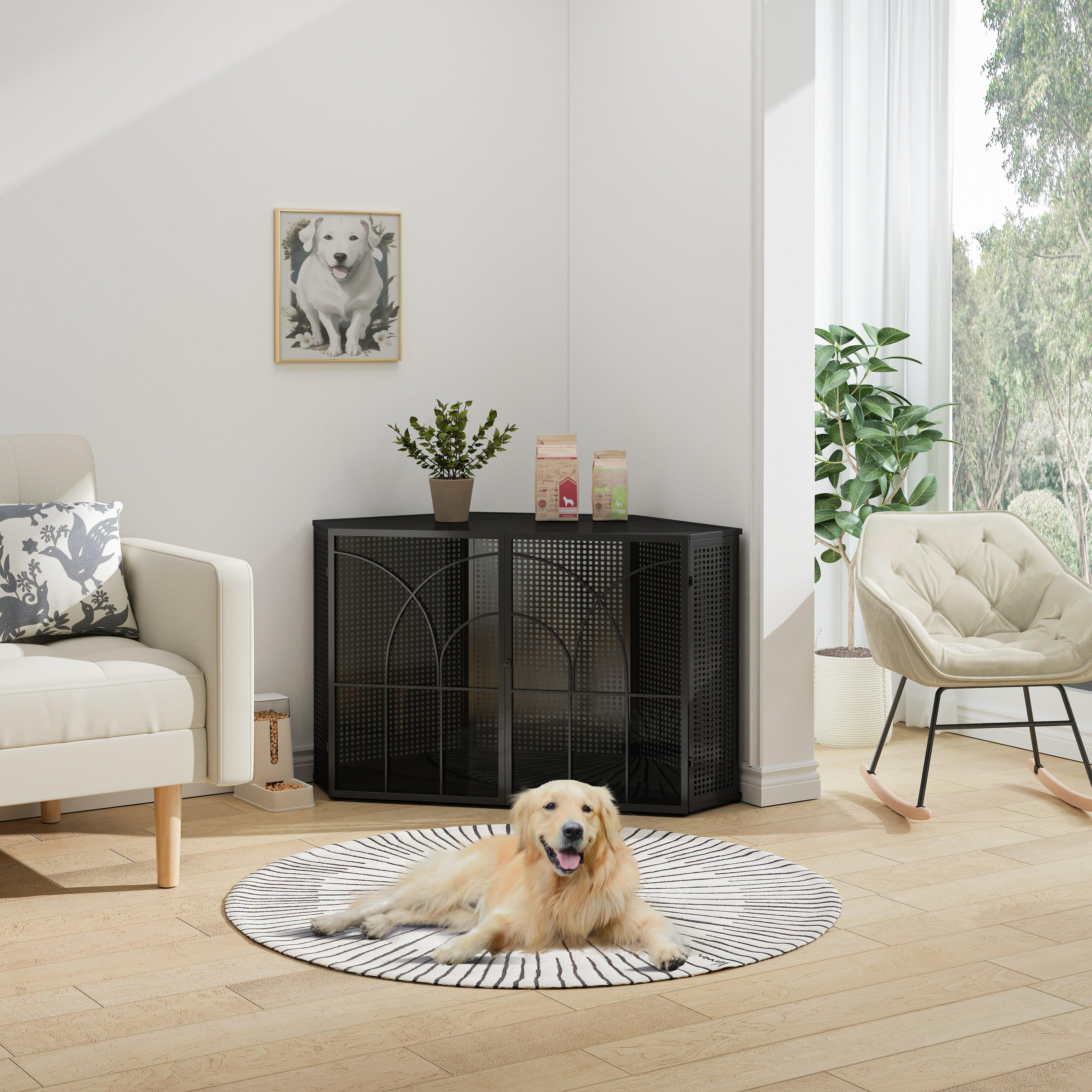 47.24" Black Iron and Tempered Glass Dog Cage