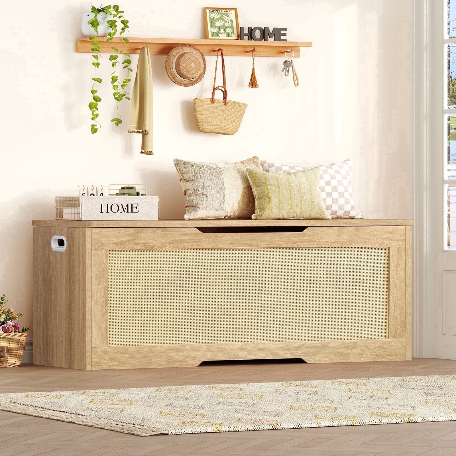 TEENFON 47.24" Toy Storage Box, Storage Chest, Storage Trunk with 2 Safety Hinges, 47.2'D x 15.7''W x 19.4''H, Toy Chest, Natural